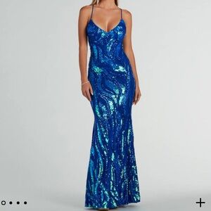 Windsor Kitana V-neck lace up sequin Formal Dress